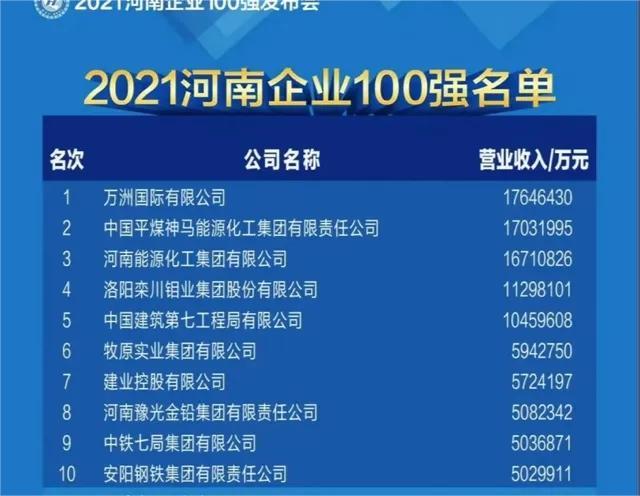 河南营收收入最高的100个企业